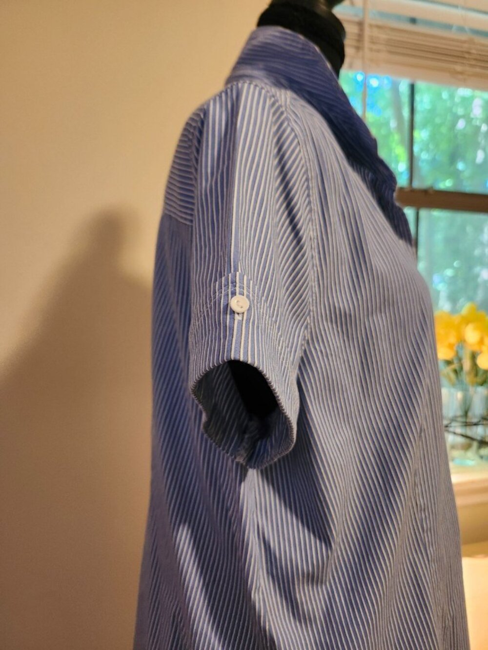 Liz Claiborne XL Blue White Striped Blouse Short Sleeve Coastal Preppy Classic T - Picture 6 of 10